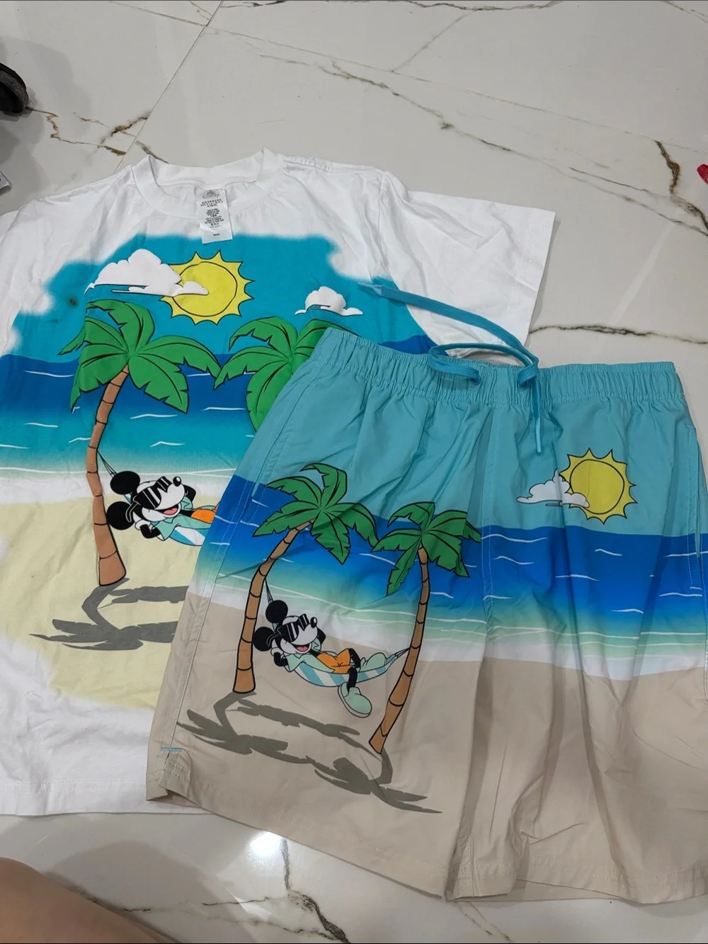Men's Tropical Beach Swim Pajama Top - White & Teal Disney